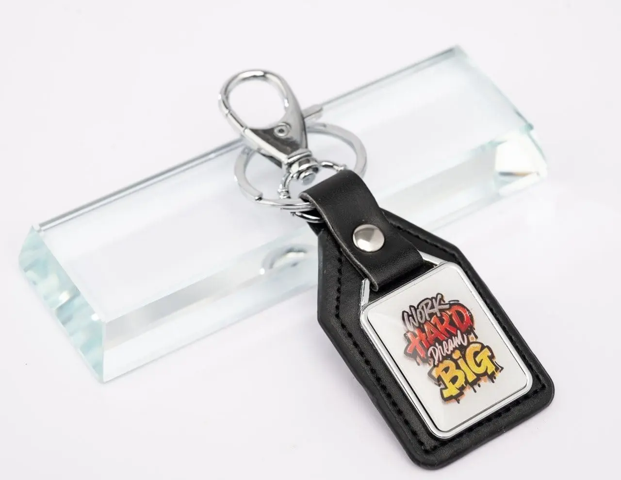 Black leather keyholder with a printed insert, Hensa