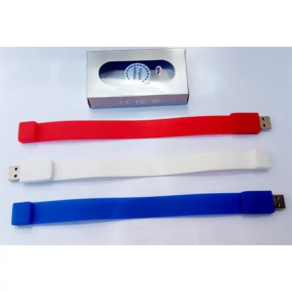 Red, white and blue silicone wristband 8GB flash drives with a gift box, Hensa