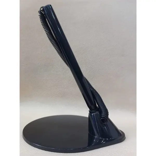 Dark navy desk pen on an oval base with a coiled cord, Pen Desk, Hensa