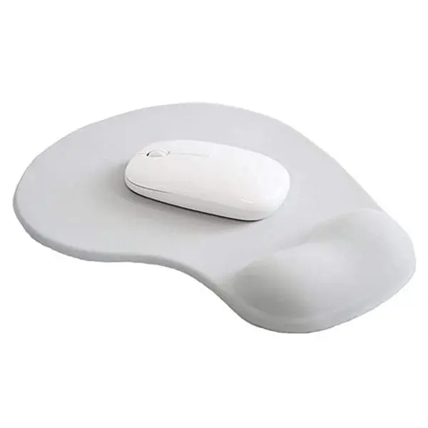 Grey mouse pad with a raised wrist rest and a white wireless mouse, Mouse Pads, Hensa