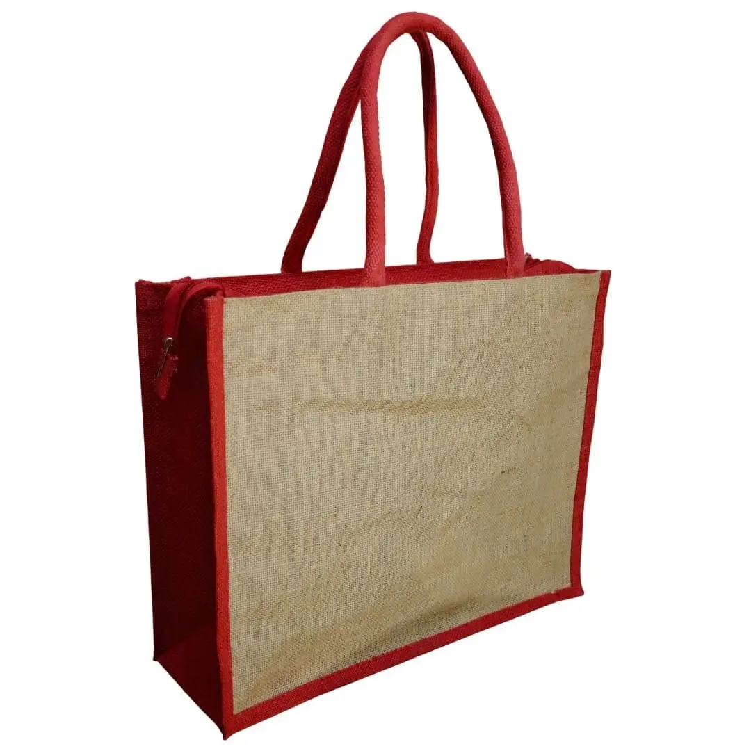A3 Jute Bag with Side Colour and Zip CS-005, photo 5