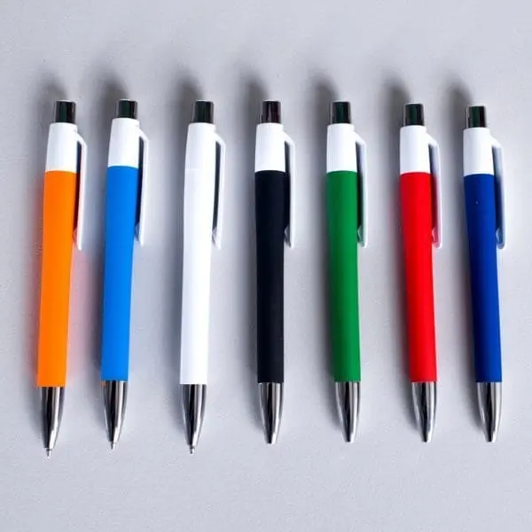 Seven Two Tone ball pens with white tops, coloured bodies and chrome tips, Hensa