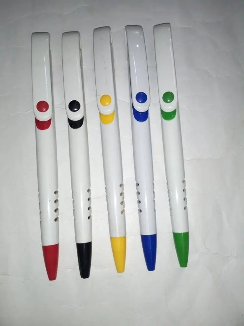 White push-button pens with coloured tops, Hensa