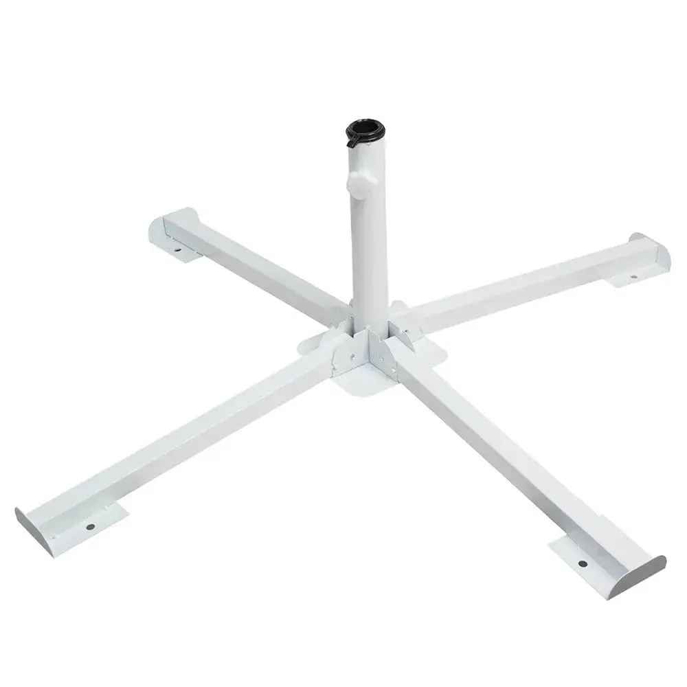 White steel four-arm parasol stand with central pole socket, Hensa