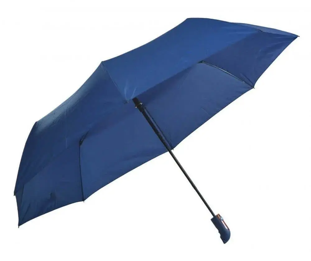 Navy blue open folding umbrella with a short handle, Hensa