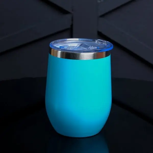 Aqua blue stemless insulated tumbler with clear lid, Hensa Tumblers