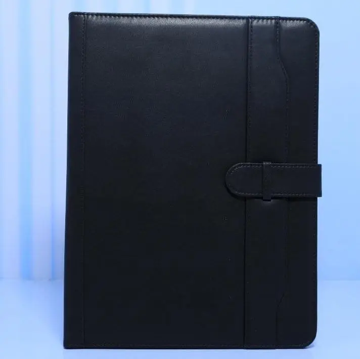 Black leather-look executive folder with strap closure, Hensa