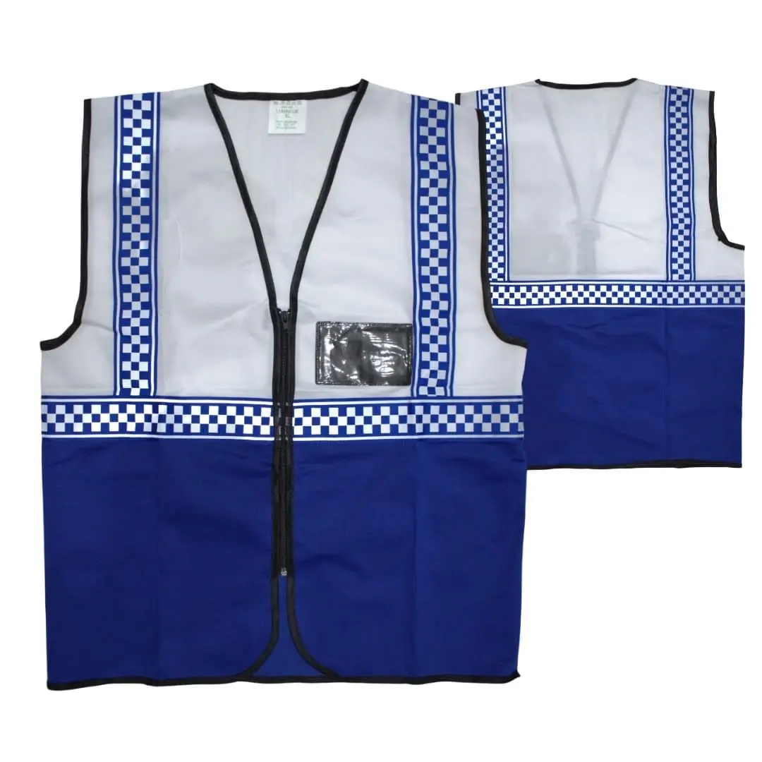 White and blue reflector jacket with chequered reflective trim, Hensa