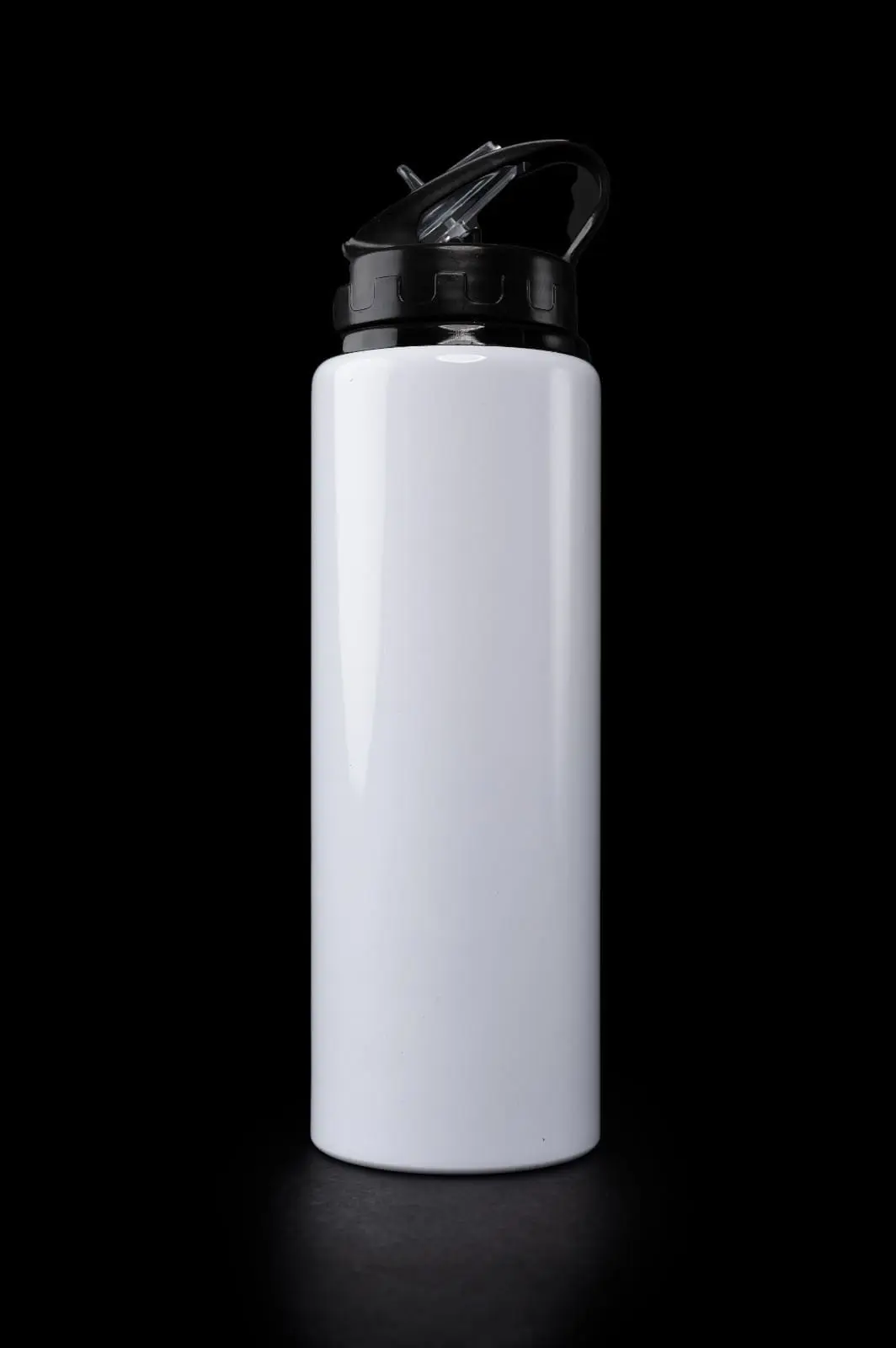 White 700ml water bottle with a black flip-up straw lid, Hensa