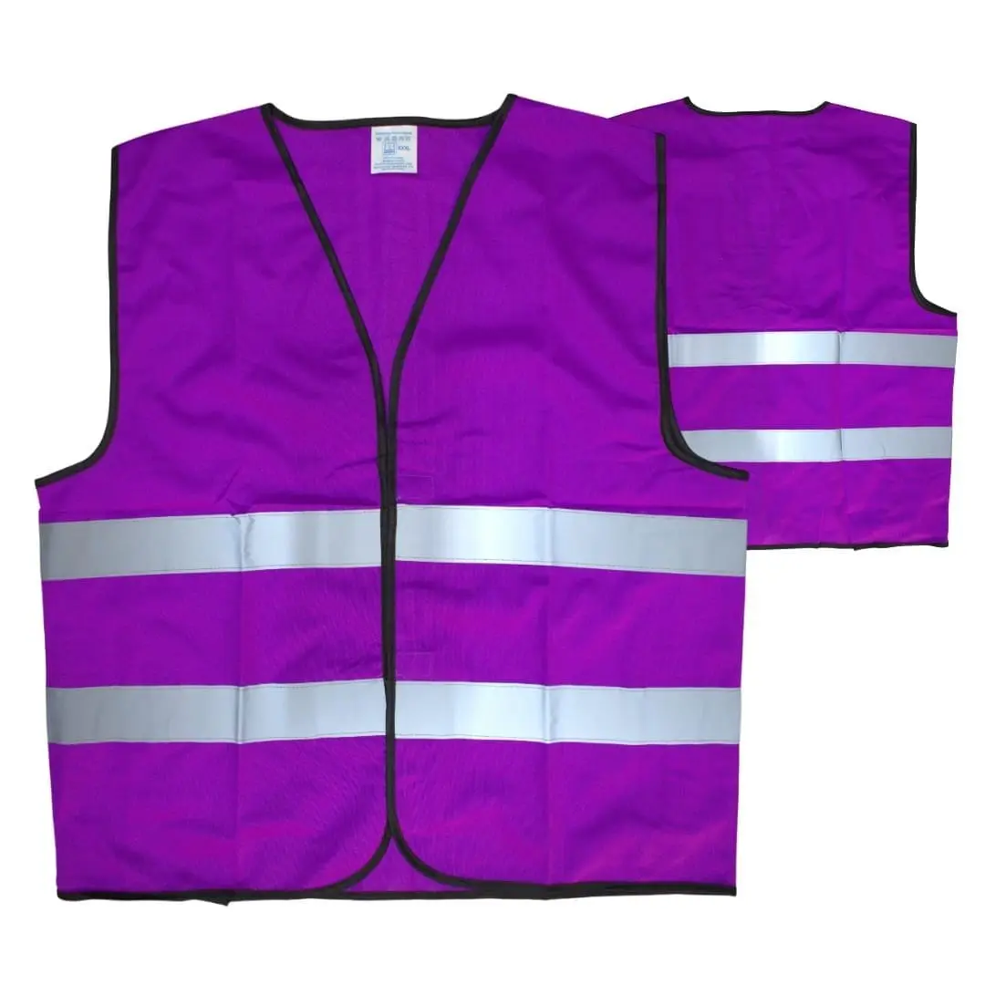 Purple sleeveless reflector jacket with two wide reflective bands, Hensa