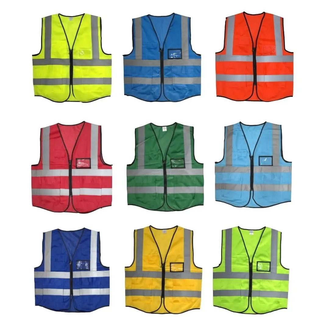 Nine zip-front reflector jackets with pockets in assorted safety colours, Hensa