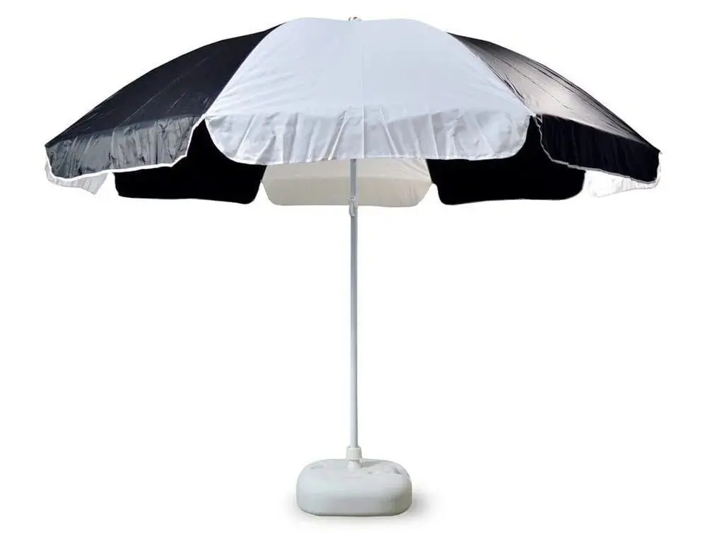 Black and white garden umbrella on a white base, 48 inch, Hensa