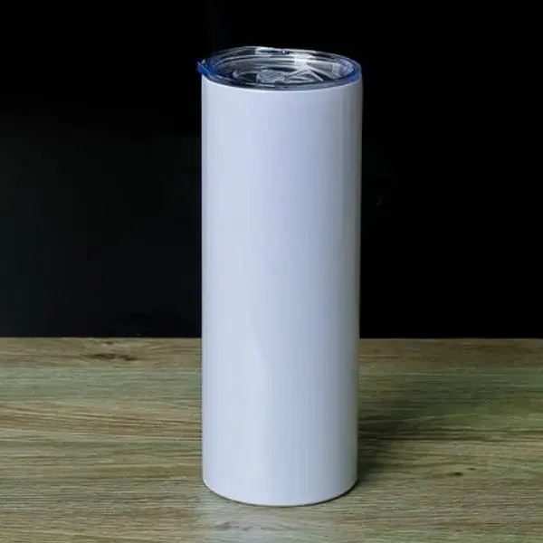 Tall slim white insulated tumbler with clear lid, Hensa Thermal Mug 003