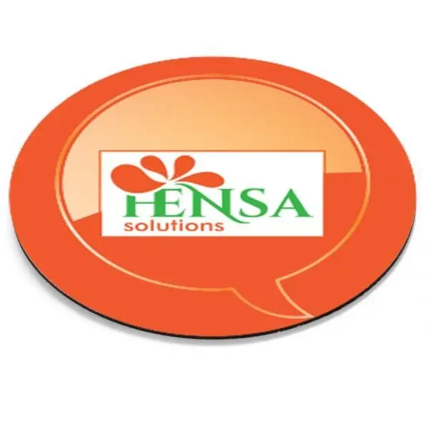 Round orange coaster printed with the Hensa Solutions logo, Coasters, Hensa