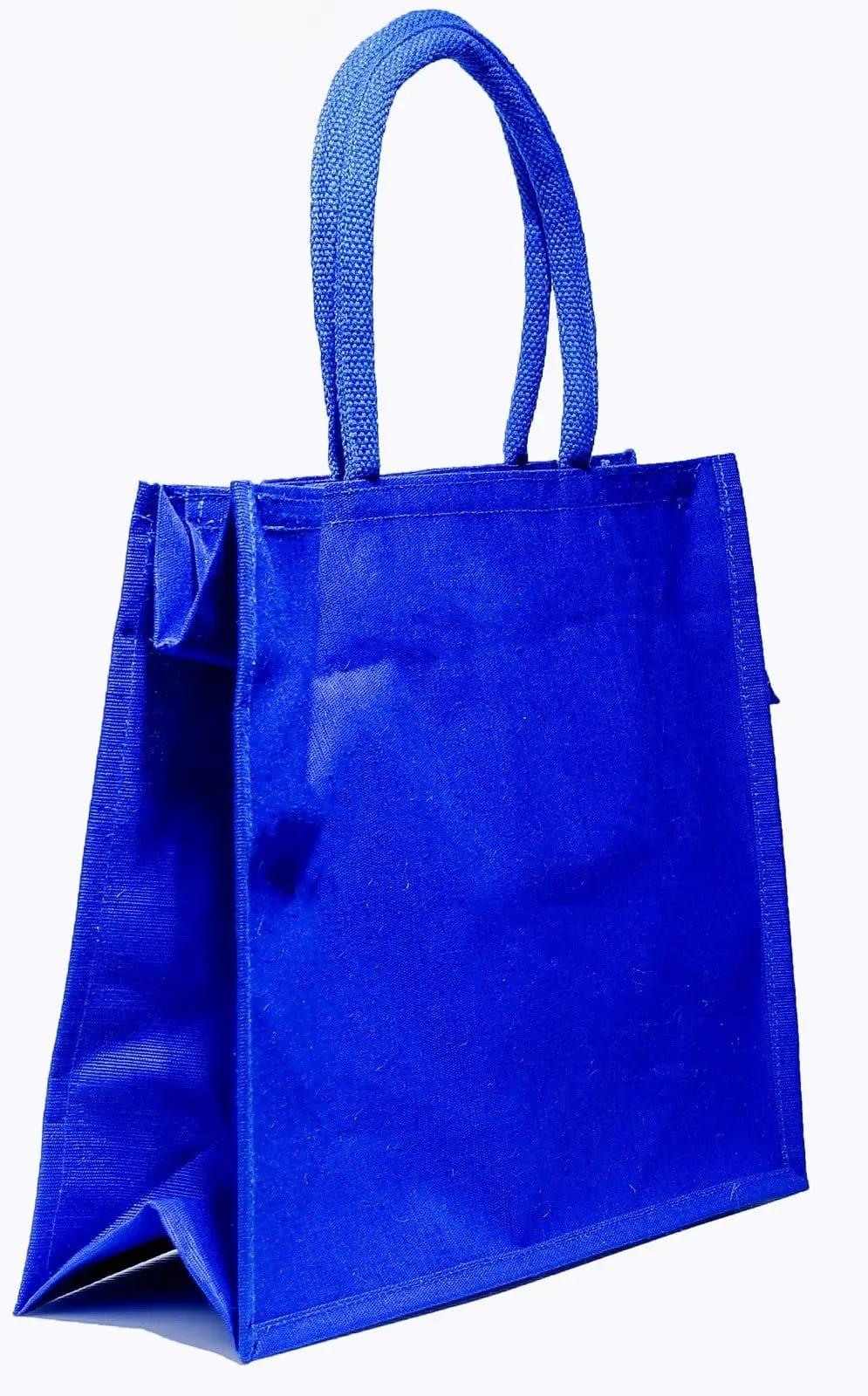 A3 juco bag in royal blue with matching handles and an open top, Hensa
