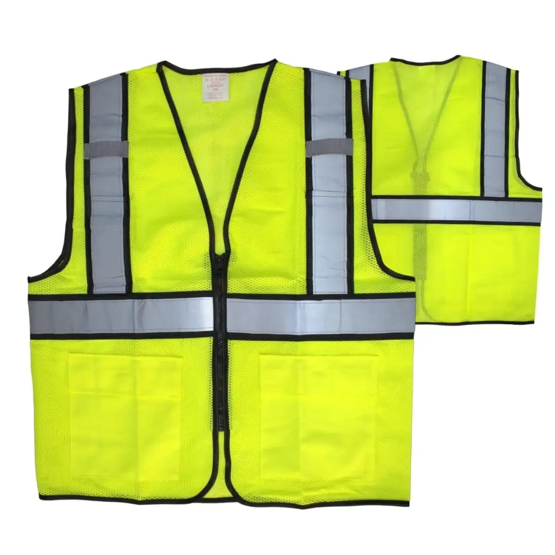 Fluorescent yellow mesh reflector jacket with black edging and two pockets, Hensa