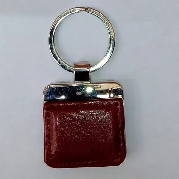 Stitched dark red leather key holder with chrome top and split ring, Leather Key Holder, Hensa