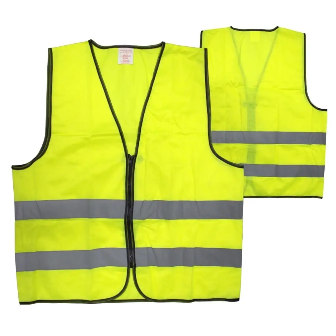 Fluorescent yellow zip-front reflector jacket with two reflective bands, Hensa