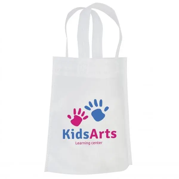 Small white non-woven bag with handles printed with the KidsArts logo, Give Away Non-Woven Bags, Hensa