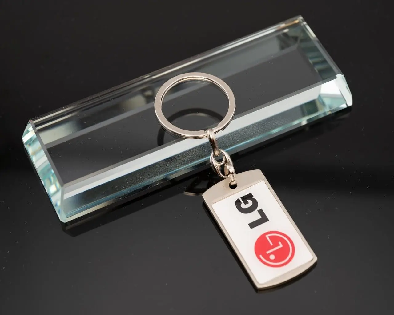 Rounded metal keyholder with a printed logo, Hensa