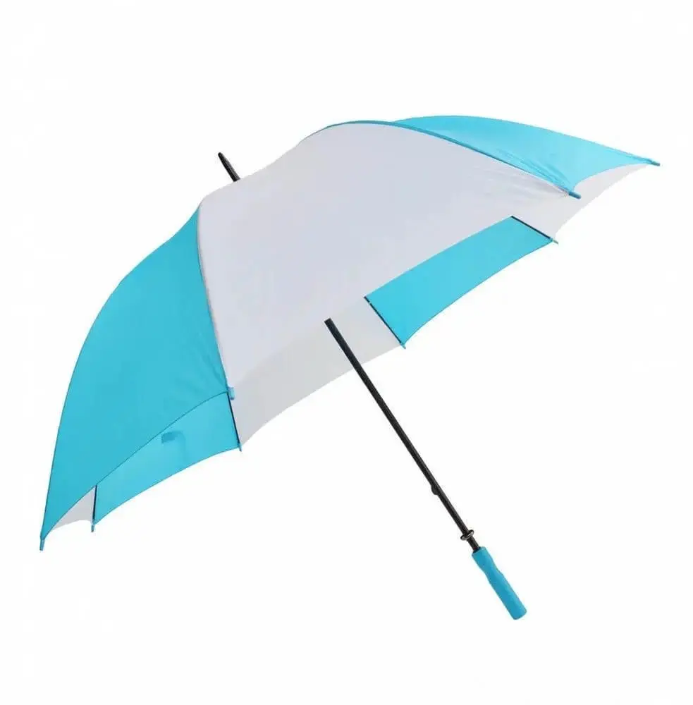 Aqua and white two-tone golf umbrella with soft grip handle, Hensa