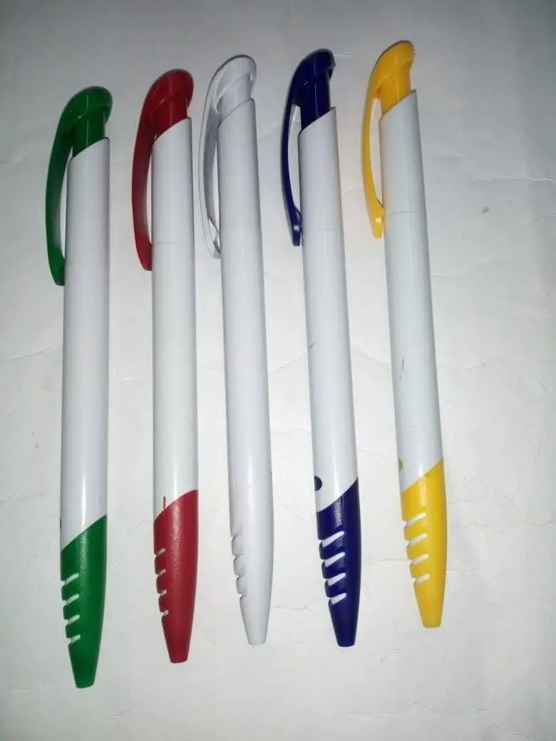 White pens with coloured ribbed clips and grips, Hensa